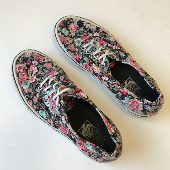 Vans Shoes - Vans Floral Print Pink Black Canvas Sneakers Sz 8